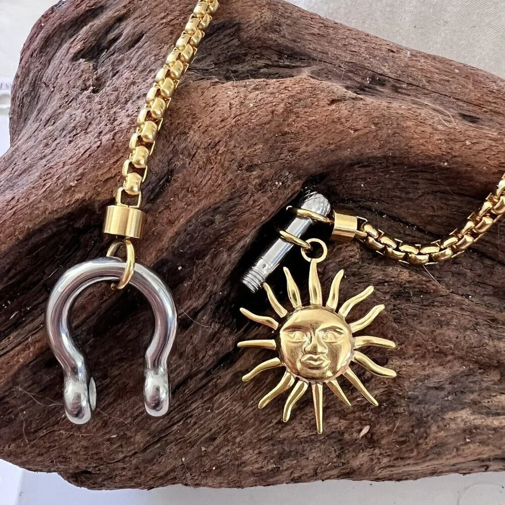 18K Gold Plated Carabiner Screw Lock Necklace Stainless Steel Womens Jewelry